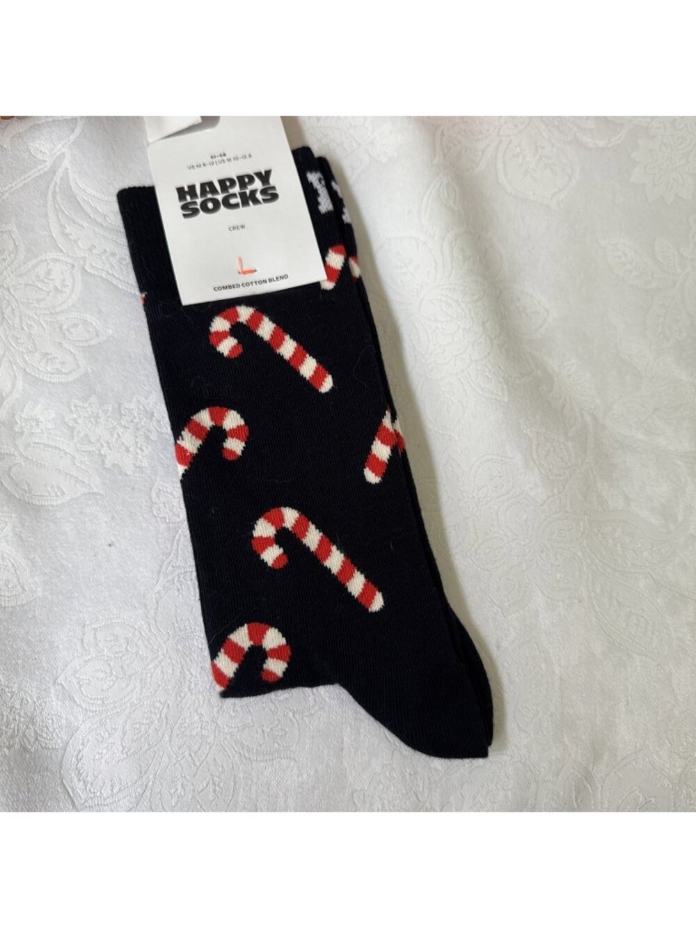 Happy Socks M 8-12 Crew Socks Christmas Holiday Candy Cane Novelty 41-46 NEW